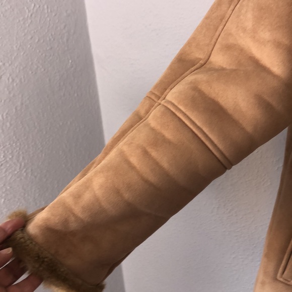 Utex Faux Shearling Long Coat Camel Tan Suede Plush Lined Full Length Medium - Picture 3 of 11